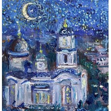 “Donetsk. Sleeping Handsome” – Original Donetsk Night Cityscape Oil Painting | Marina Stognieva